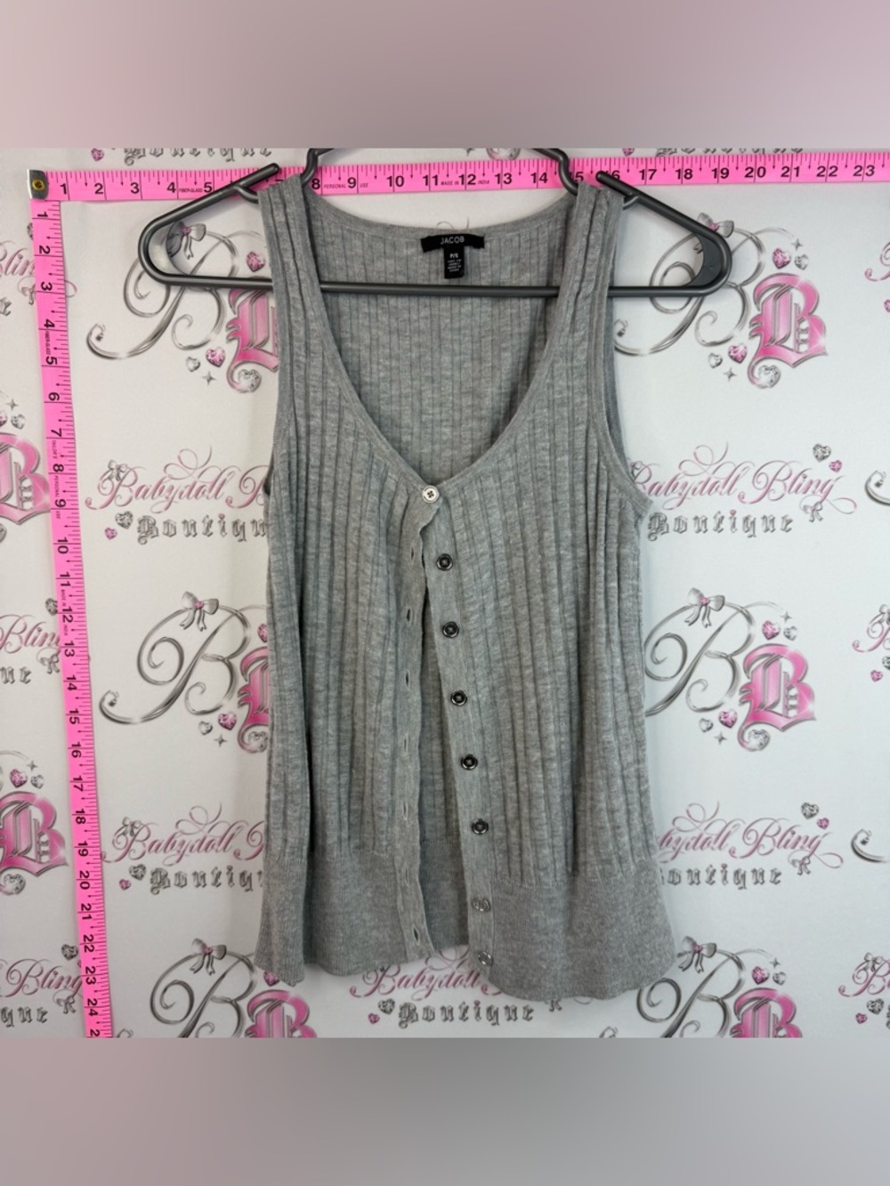 Jacob tank top button down cardigan Light Gray Ribbed Button-Front Tank Top